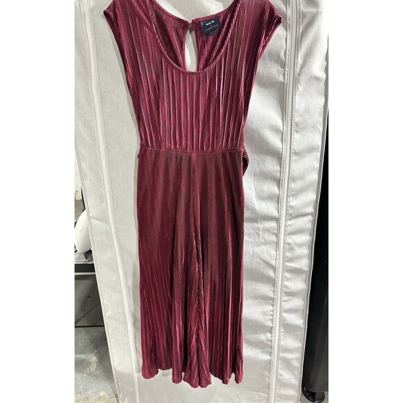 Anthropologie Maeve Sonata Wide Leg Pleated Cropped Jumpsuit sz 2 Ribbed Red‎ - Picture 2 of 10